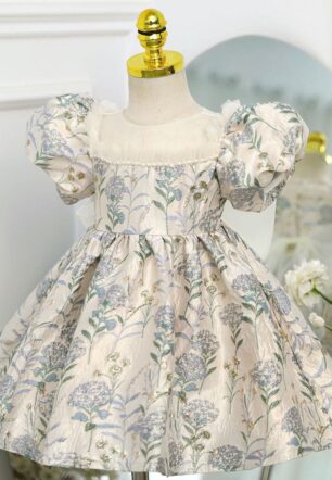 Gray Floral Party and Flower Girl Dress