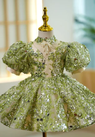 Green Elegant Party and Flower Girl Dress