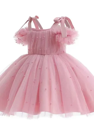 Pink Bean Bow Party and Flower Girl Dress